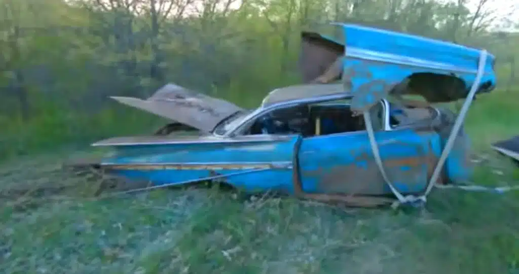 Rescue of 1959 Chevy Impala from ravine goes horribly wrong