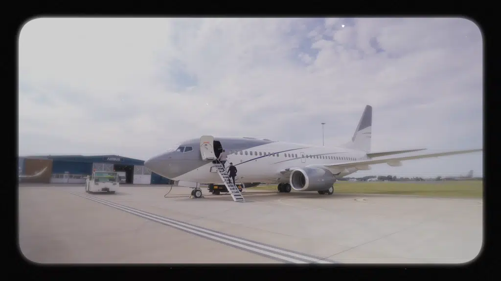 Inside this Boeing Business Jet featuring a king-sized bed and en suite in the sky