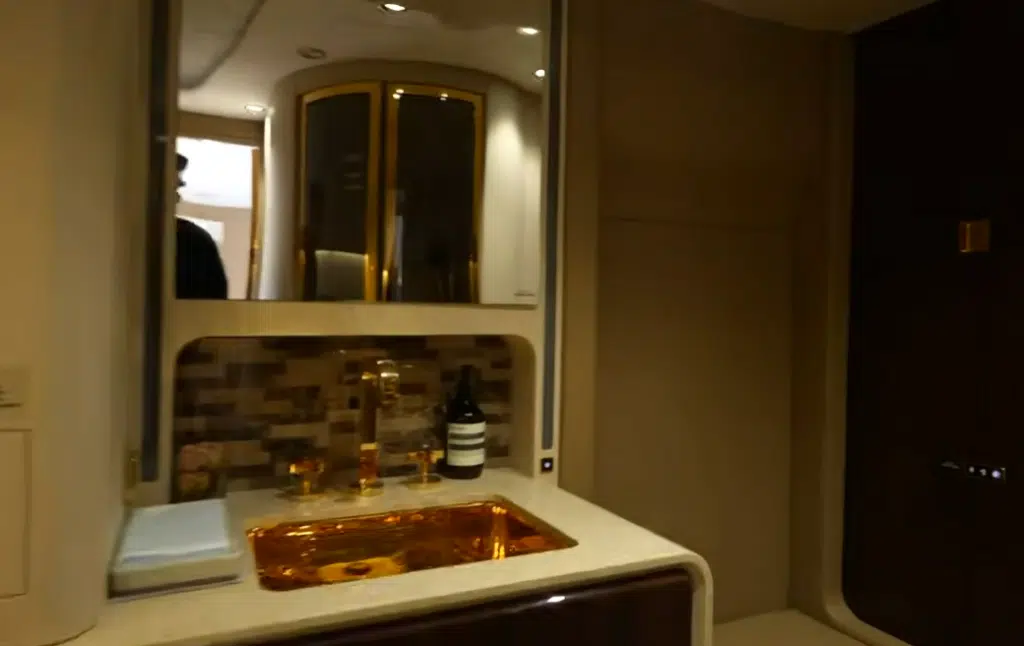 Inside $150M Boeing business jet with incredible games room and dining room