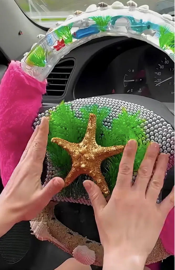 Someone created a DIY sea life themed steering wheel, but there were safety concerns