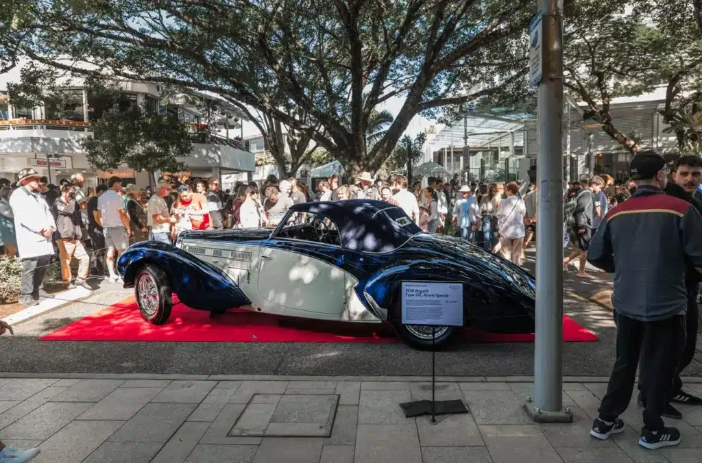 A rare Bugatti Type 57C Aravis Special drew attention at the Noosa Concours, celebrated for its rarity, racing history, and award-winning restoration