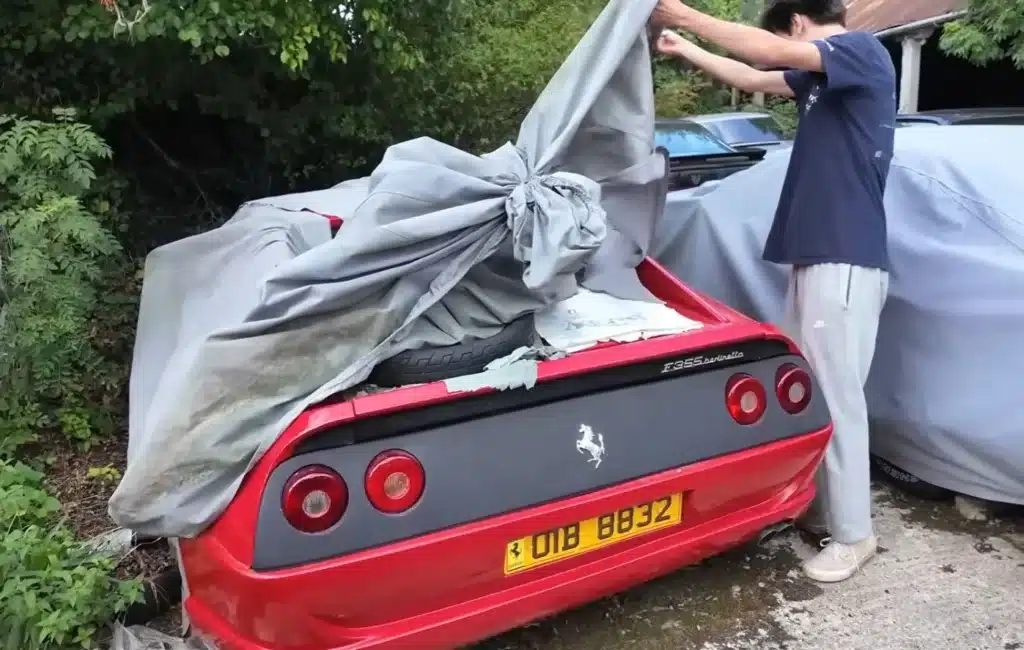 Explorers uncovered a Ferrari GT at a UK abandoned estate filled with American muscle cars, revealing a decaying collection of classic cars