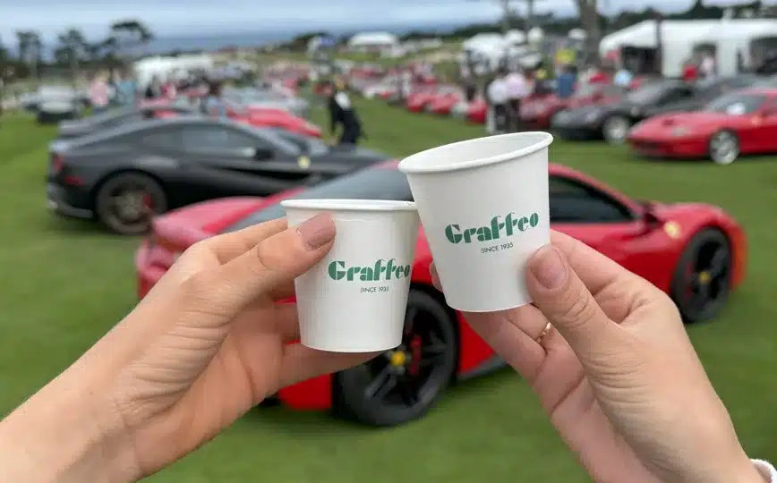 A Ferrari 308 converted into an espresso machine drew crowds at Concorso Italiano 2025, standing out during Monterey Car Week