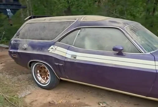 A Plum Crazy Dodge Challenger wagon barn find has resurfaced after decades, a unique muscle car custom build known as the Plum Crazy Hauler