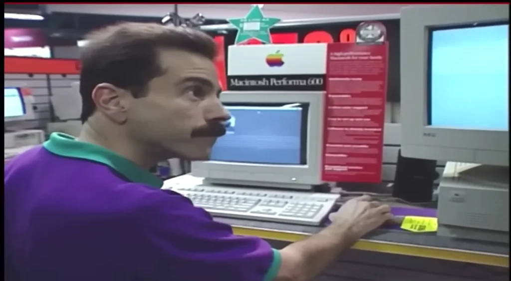 Resurfaced footage shows farmer being stunned by the price of a computer as he's buying it in 1995
