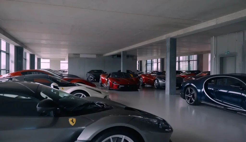 Chris Harris tours a $66M hypercar collection in Switzerland, featuring Ferrari models, a Bugatti Chiron, and a Pagani Utopia set for auction