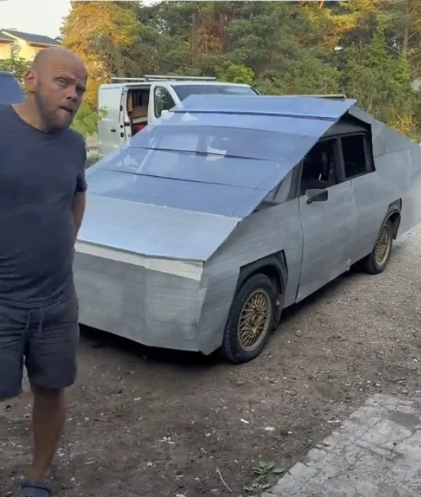 Man creates a truly bizarre home-made Tesla Cybertruck EV pickup truck so he can own the only one in his country