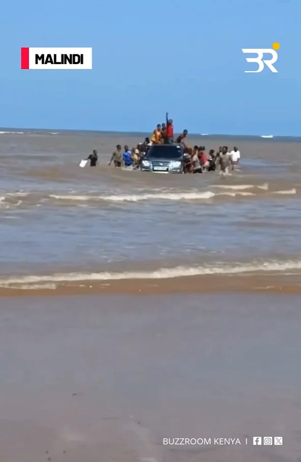 Kenyan locals filmed hauling a mysterious vehicle from the ocean, with no one able to explain where it came from