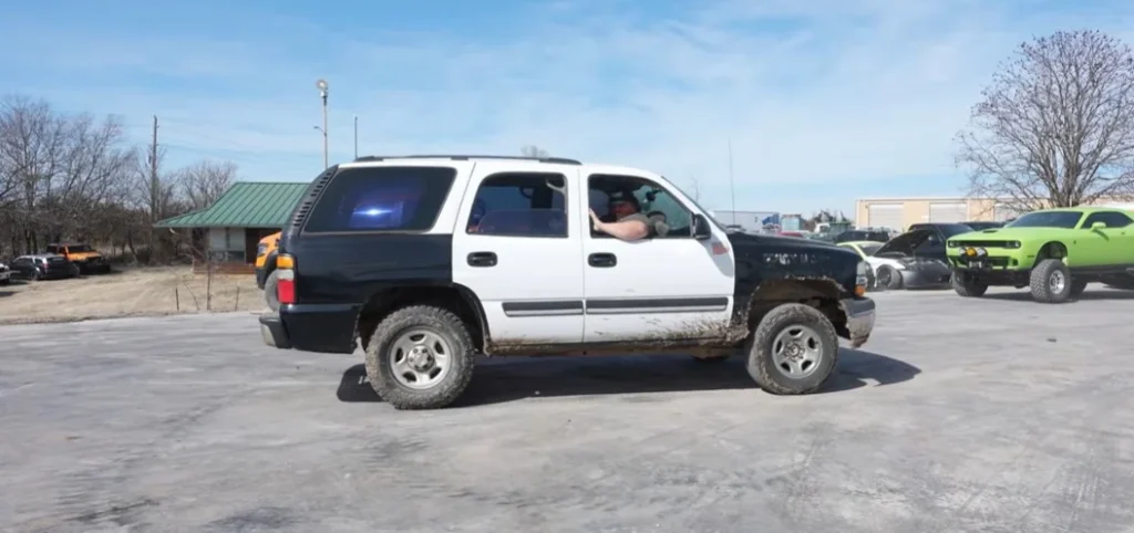 This custom cop car is a modified Chevy Tahoe that functions as a road-legal backwards vehicle on Kansas highways