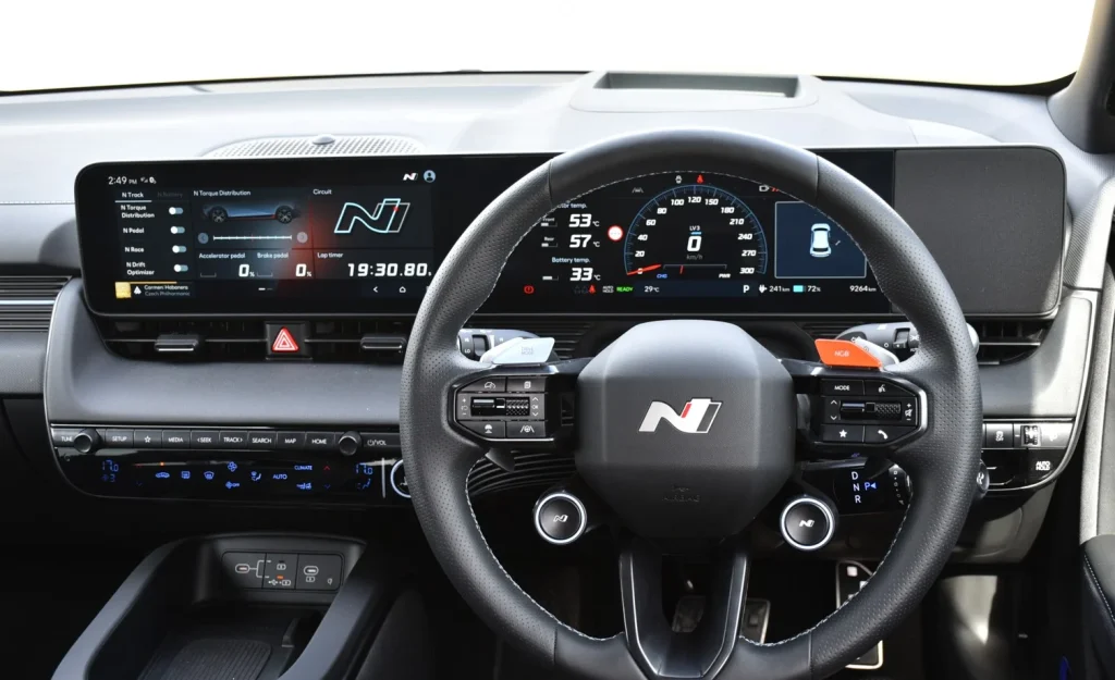 The Hyundai Ioniq 5 N performance electric SUV utilizes 641hp and advanced electric vehicle technology to outpace the acceleration of a Lamborghini Huracan