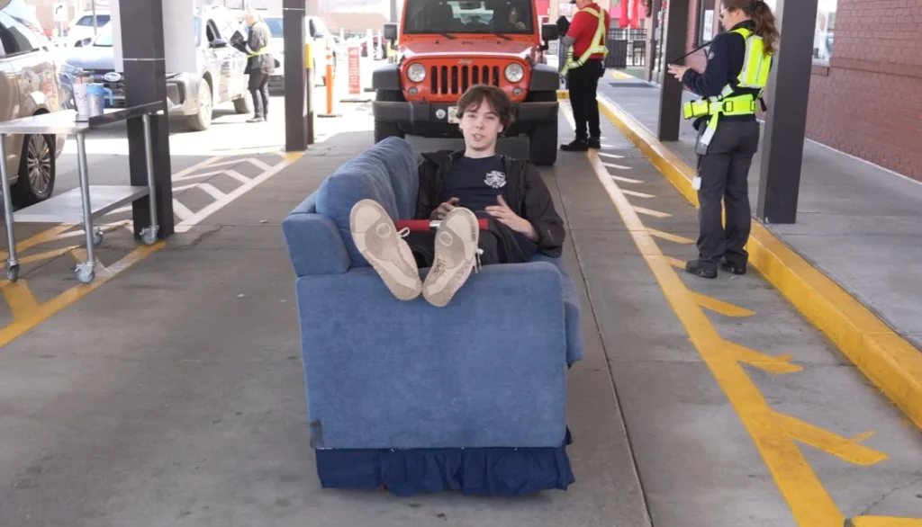 This custom vehicle was built as an electric couch to handle food deliveries, offering a DIY mobility solution that reached 35 mph on local Ohio roadways