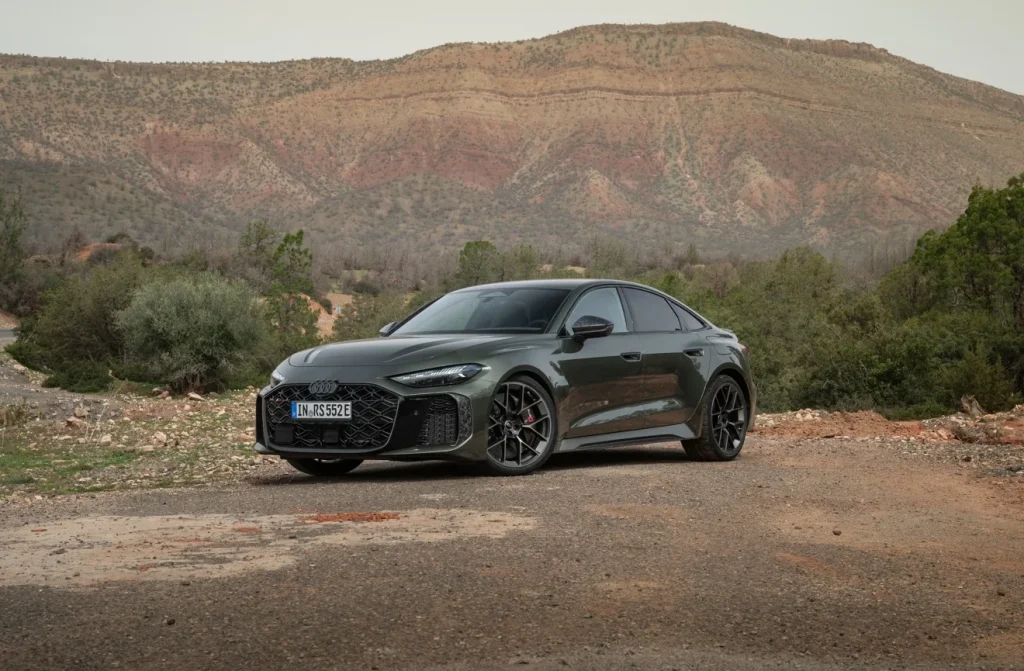 This new Audi RS5 performance hybrid delivers 639hp and utilizes advanced digital OLED lights to communicate with other drivers and improve overall road safety