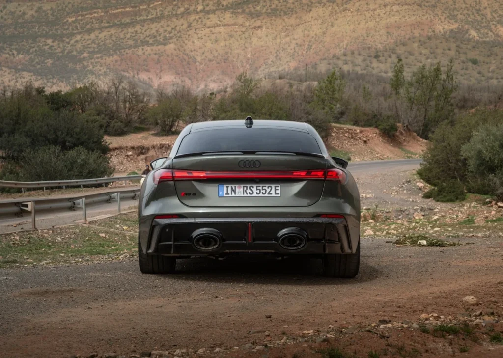 This new Audi RS5 performance hybrid delivers 639hp and utilizes advanced digital OLED lights to communicate with other drivers and improve overall road safety