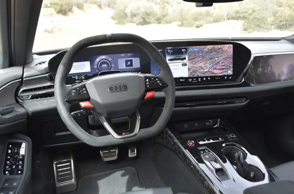 This new Audi RS5 performance hybrid delivers 639hp and utilizes advanced digital OLED lights to communicate with other drivers and improve overall road safety