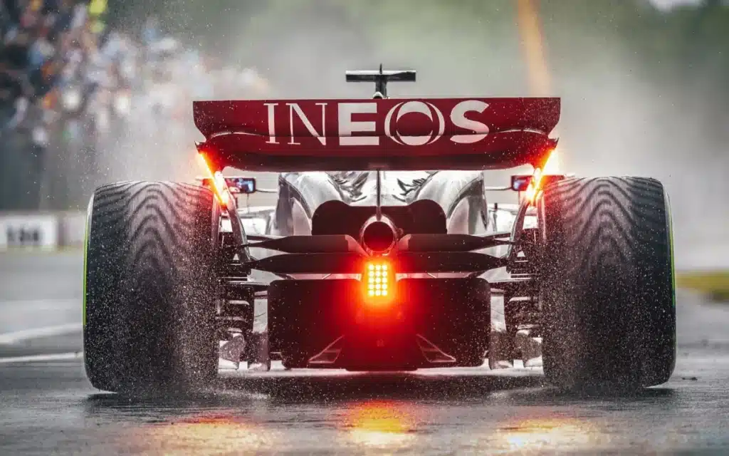F1 currently uses blinking red LED lights on the rear of cars in order to provide visibility to other drivers.