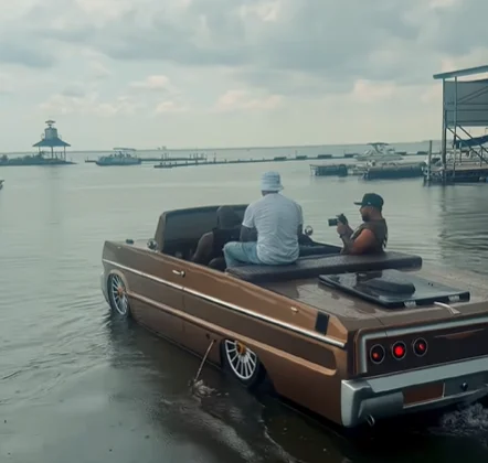 Shaq just took delivery of the world's first 1964 Impala boat with the lowrider icon switching from the streets to the water