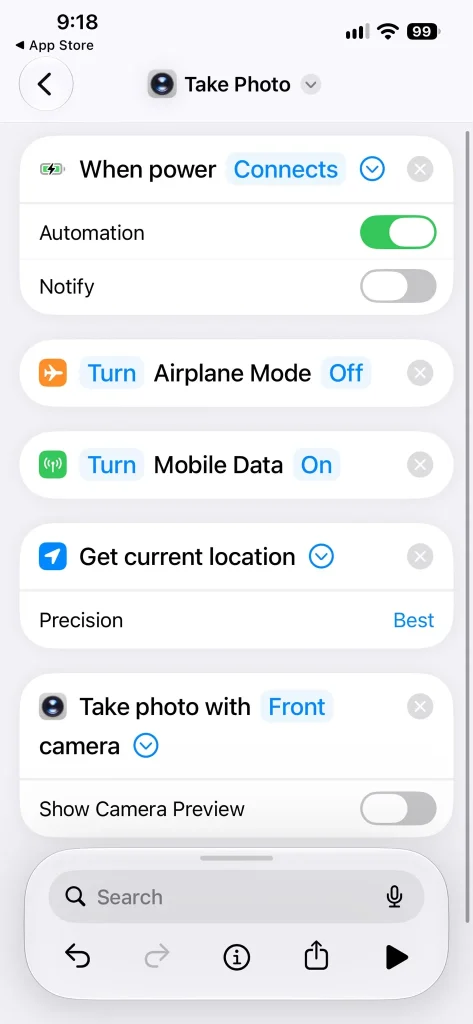 This 6-step Apple Shortcuts automation will take a picture of thief and send location if someone steals your iPhone and charges it