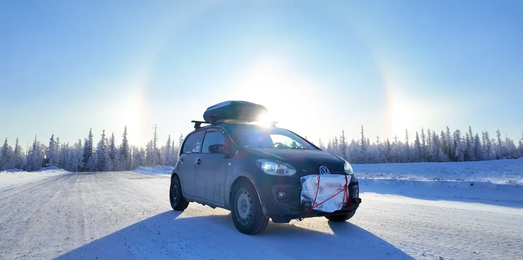 Man pushes his modified Volkswagen Up to its limit by driving in the -59.8°F temperature of the coldest city on Earth