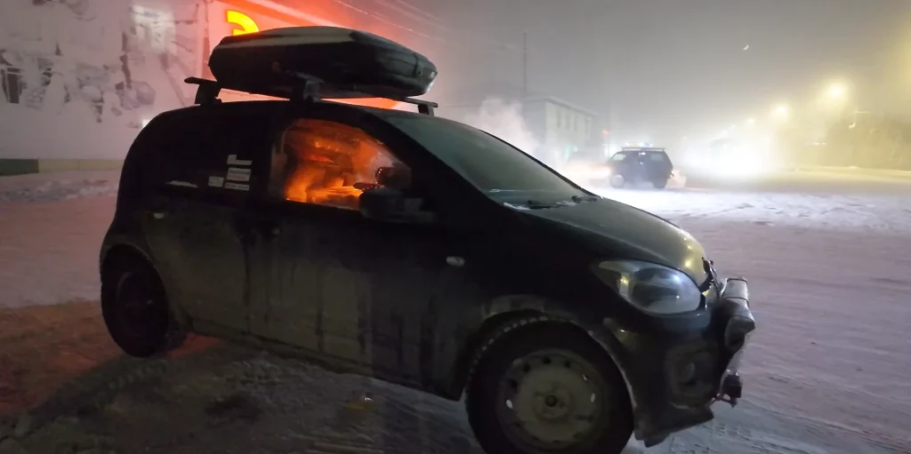 Man pushes his modified Volkswagen Up to its limit by driving in the -59.8°F temperature of the coldest city on Earth