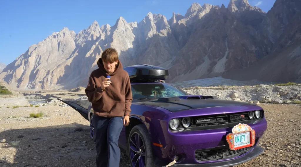 American circumnavigating the globe in a Dodge Challenger muscle car has racked up a remarkable number of miles