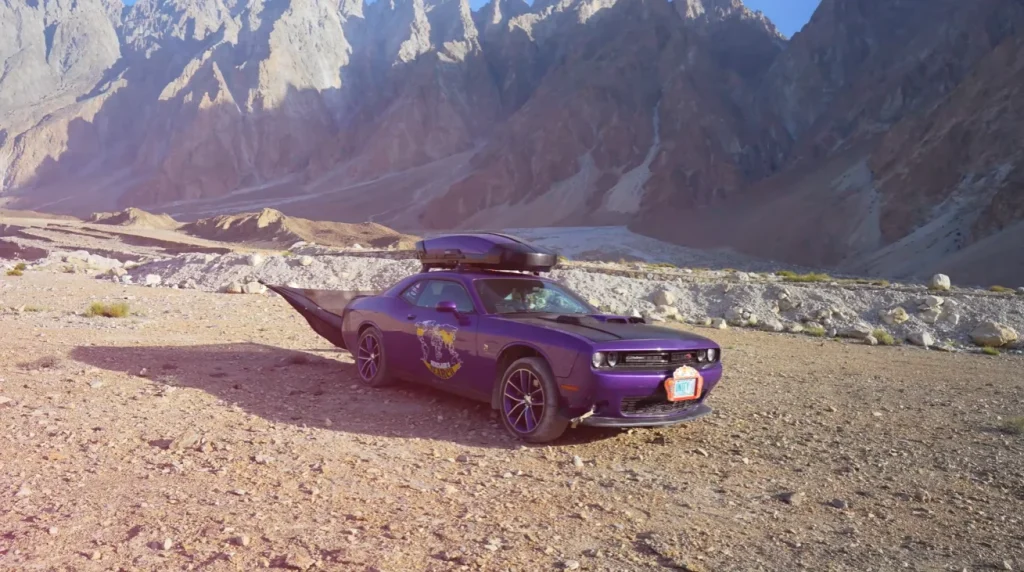 American circumnavigating the globe in a Dodge Challenger muscle car has racked up a remarkable number of miles