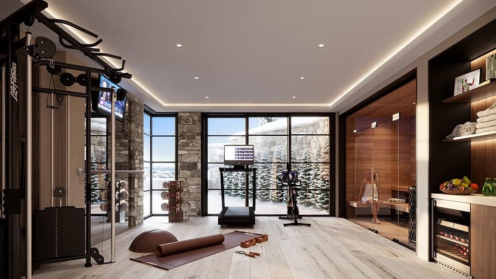 Snowfall Mansion fitness room and sauna