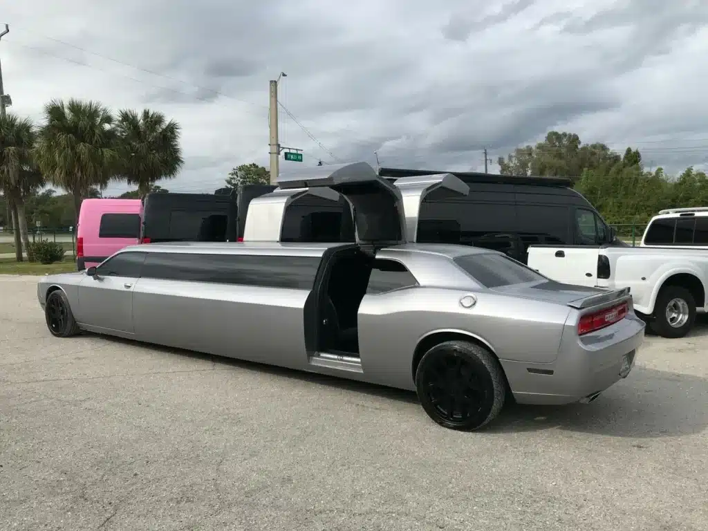 Someone-made-an-over-the-top-Dodge-Challenger-limo-with-gullwing-doors
