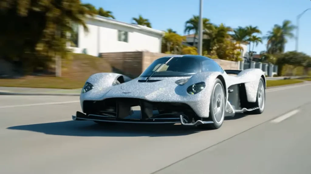 This YouTuber decided to take the crystal-bedazzled wrap off his Aston Martin Valkyrie Spider - and he documented the whole process