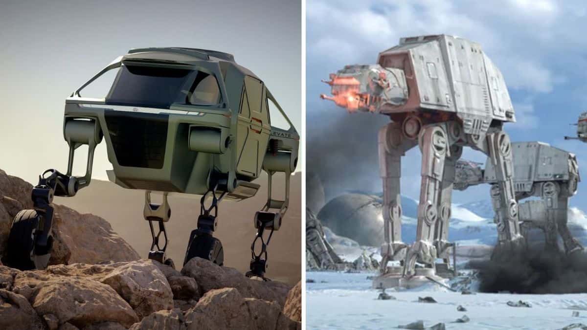 The Hyundai robot concept with a photo of an AT-AT walker from Star Wars.