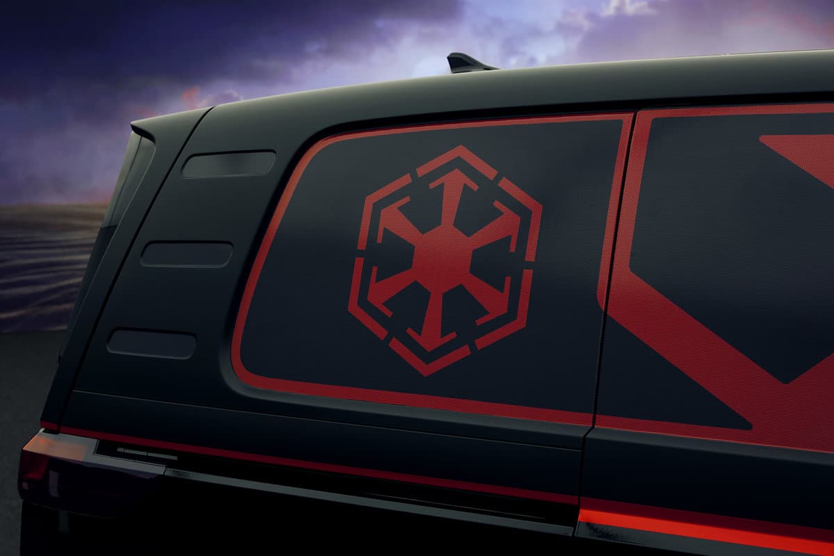The Empire symbol on the side of the Star Wars Dark Side Edition VW.