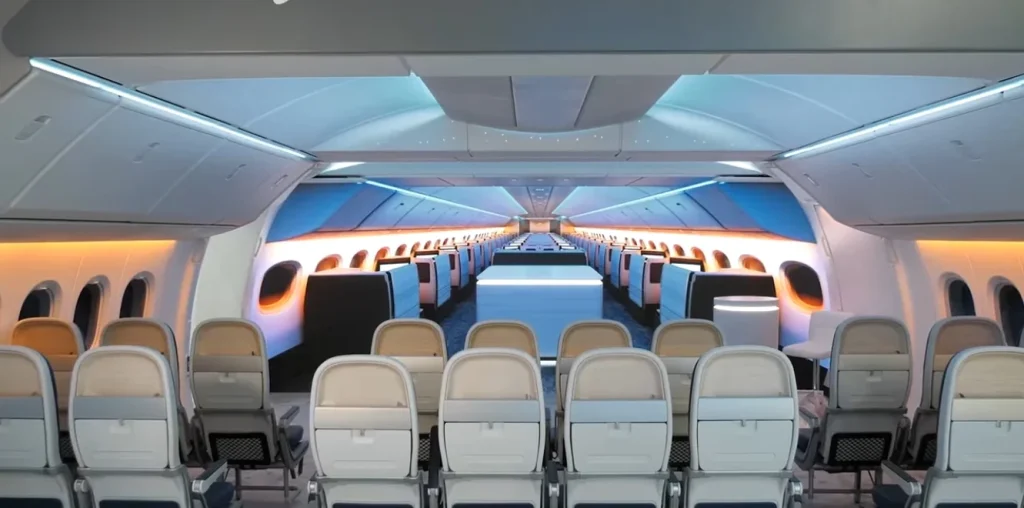 Inside the Boeing 777X airliner cabin