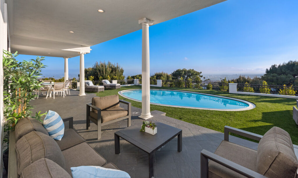 Stevie Wonder's Beverly Hills home, patio and swimming pool
