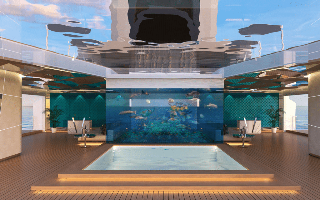 Shaddai - the superyacht concept with a beach club and infinity pool 