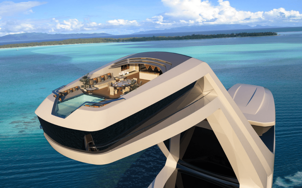 Shaddai - the superyacht concept with a beach club and infinity pool 