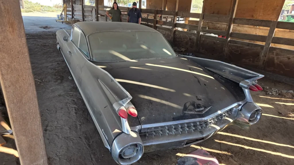 Woman waiting patiently to find a factory fresh 1959 Cadillac Coupe De Ville finds one in a barn after 20 years