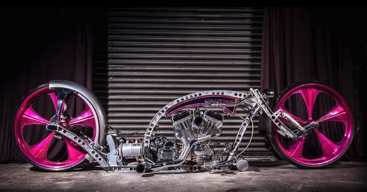 Custom bike with hot pink rims