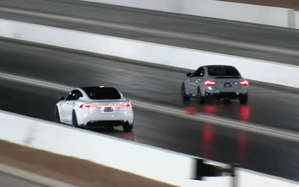 A standard BMW M240i caused uproar on the Las Vegas strip as it dragged a Tesla Model S Plaid in what should have been a usual gas vs EV put down