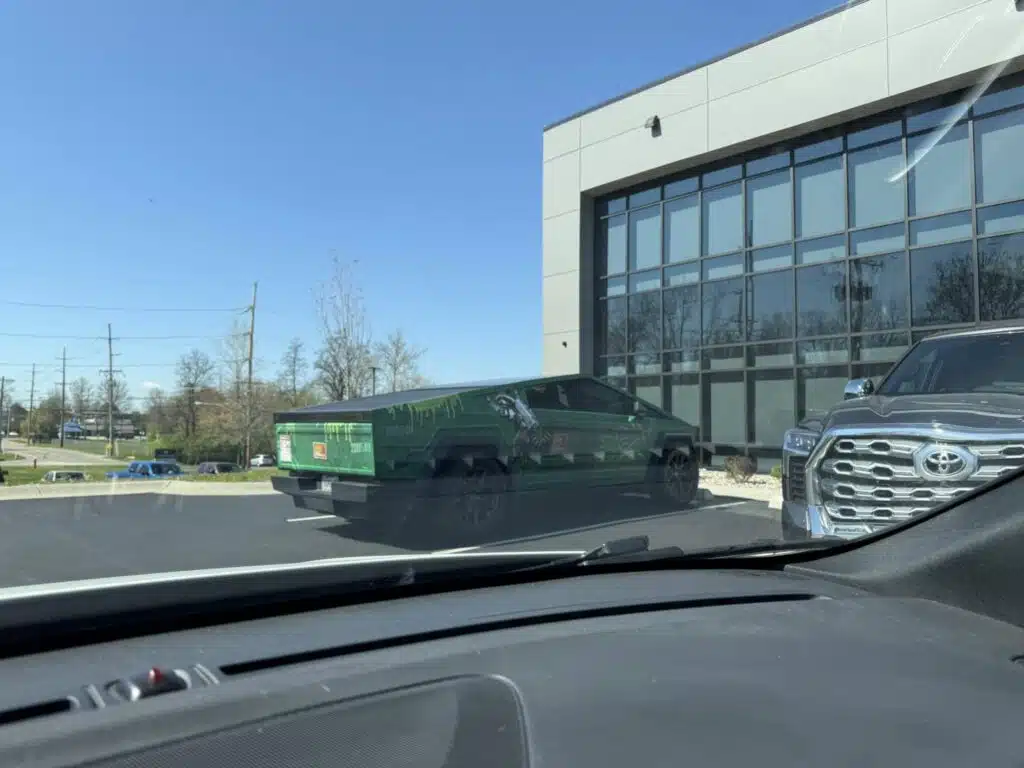 Tesla Cybertruck in Cincinnati has become the 'Dumbstr truck' with unique dumpster wrap