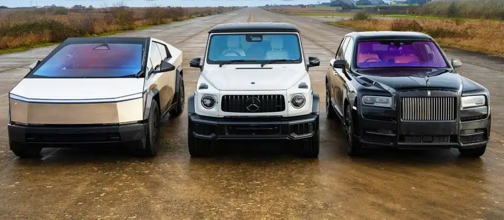 Tesla Cybertruck Rolls-Royce Cullinan Mercedes-AMG G63 drag race