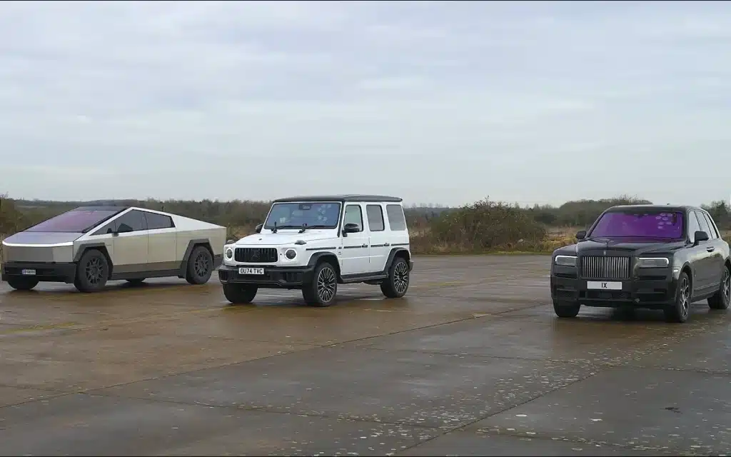 Tesla Cybertruck Rolls-Royce Cullinan Mercedes-AMG G63 drag race