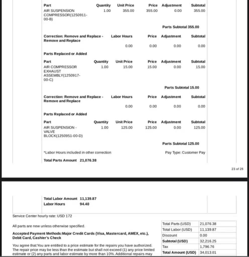 Repair bills for Tesla Cybertruck