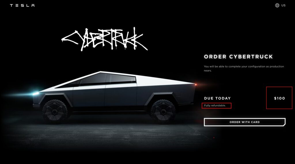 Tesla Cybertruck order page