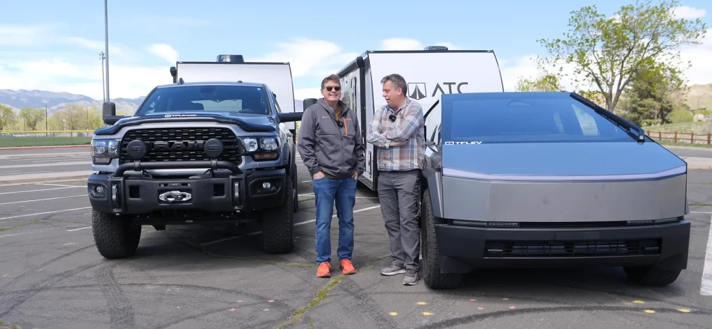 Tesla Cybertruck and Ram 2500 Cummins truck battled towing 8,000lb 28ft trailers and it ended with a clear diesel vs electric mismatch