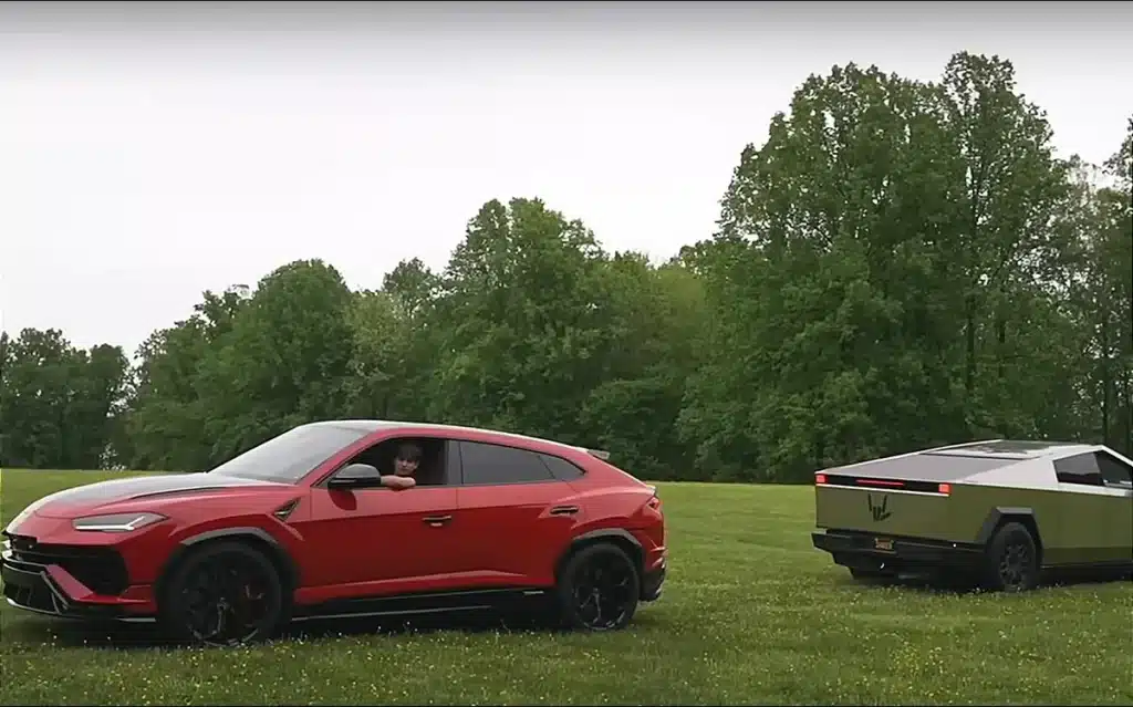 Tesla Cybertruck tug-of-war Lamborghini Urus