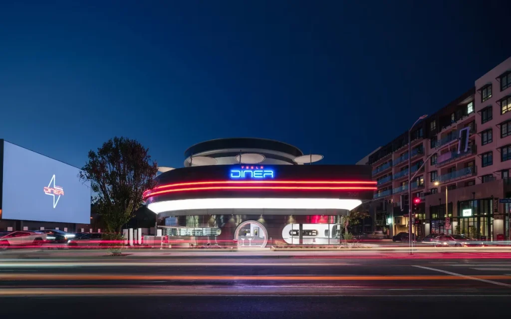 Tesla Cybertruck EV styled Tesla's Hollywood diner is made out of recycled metal