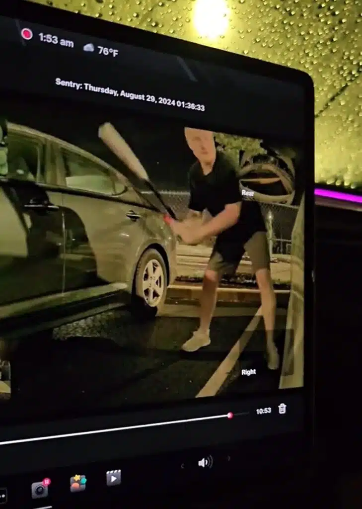 Tesla Model 3 Performance EV owner capturing vandal footage on Sentry Mode