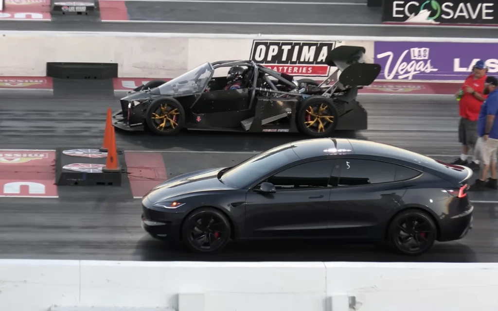 Prototype exoskeleton hypercar can’t outrun stock Tesla in quarter‑mile