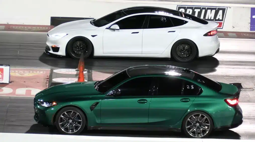 A Tesla Model S Plaid embarrassed a BMW M3 in a recent drag race, with the BMW pulling out before the finish. Here's how the matchup unfolded