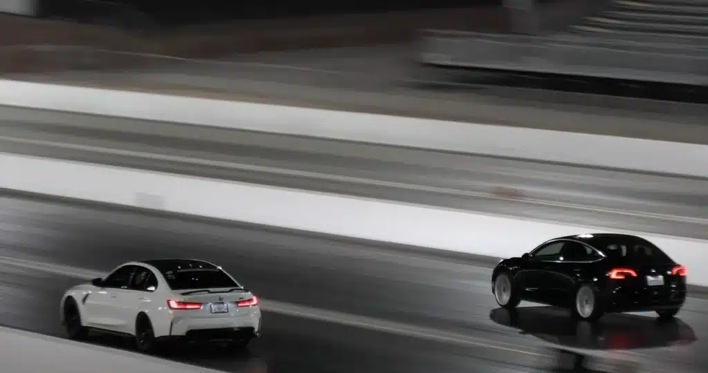 A Tesla Model S Plaid embarrassed a BMW M3 in a recent drag race, with the BMW pulling out before the finish. Here's how the matchup unfolded