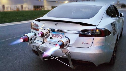 This guy strapped three jet engines to the back of his Tesla because why not